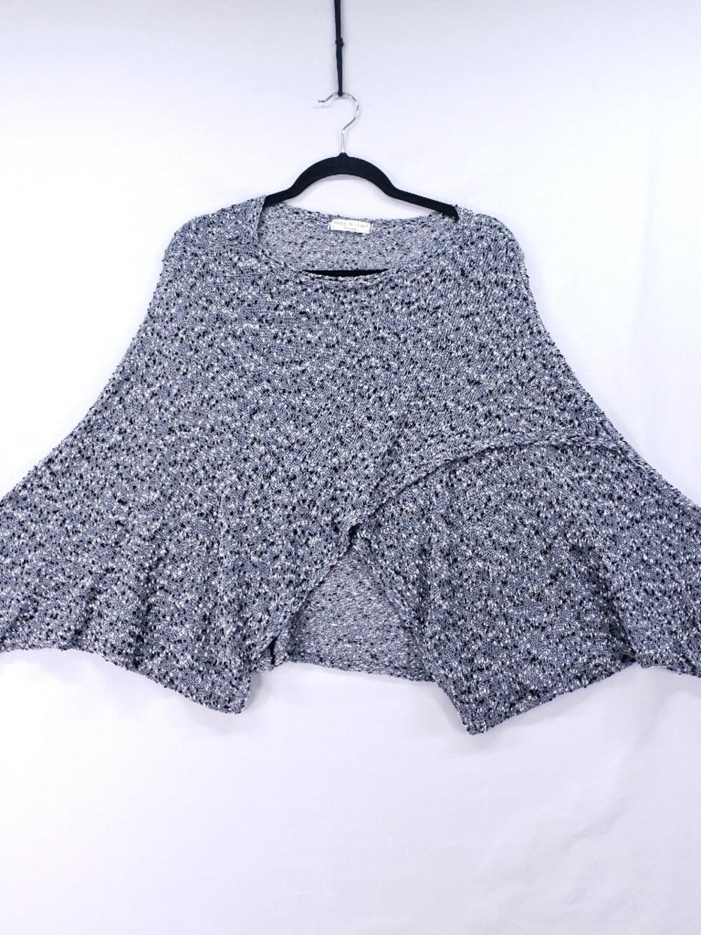 Firenze Made In Italy Poncho Knit Sweater Marled One Size Unique Cut Out Boho